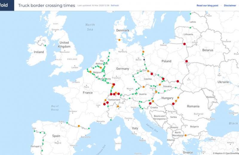 В Інтернеті з’явилася карта часу очікування вантажівок на кордонах ЄС